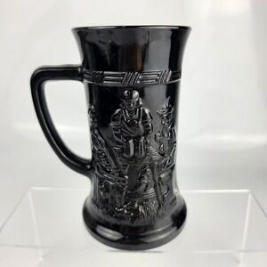 Tiara Exclusive Black Glass Tavern Scene Beer Stein Tankard Mug Single NOS